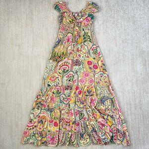Cienna Boho Floral Silk Blend Smocked Resort Maxi Dress S